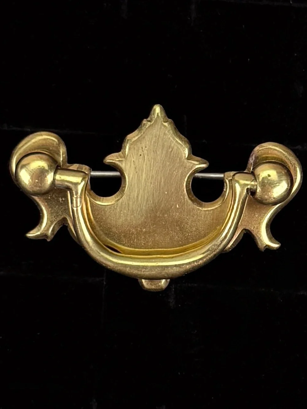 Vintage Brass Tone Drawer Pull Hardware Conversion Brooch Figural Statement Pin